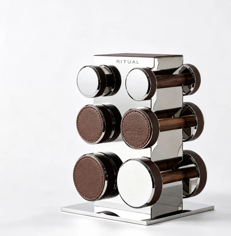 Torre Compact — Halteres organizados em três níveis