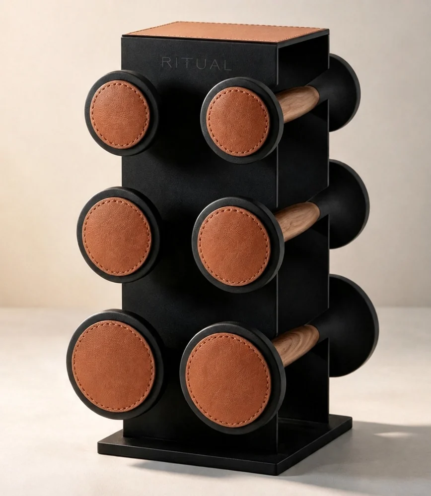Torre Carbon — Conjunto de halteres com acabamento escuro