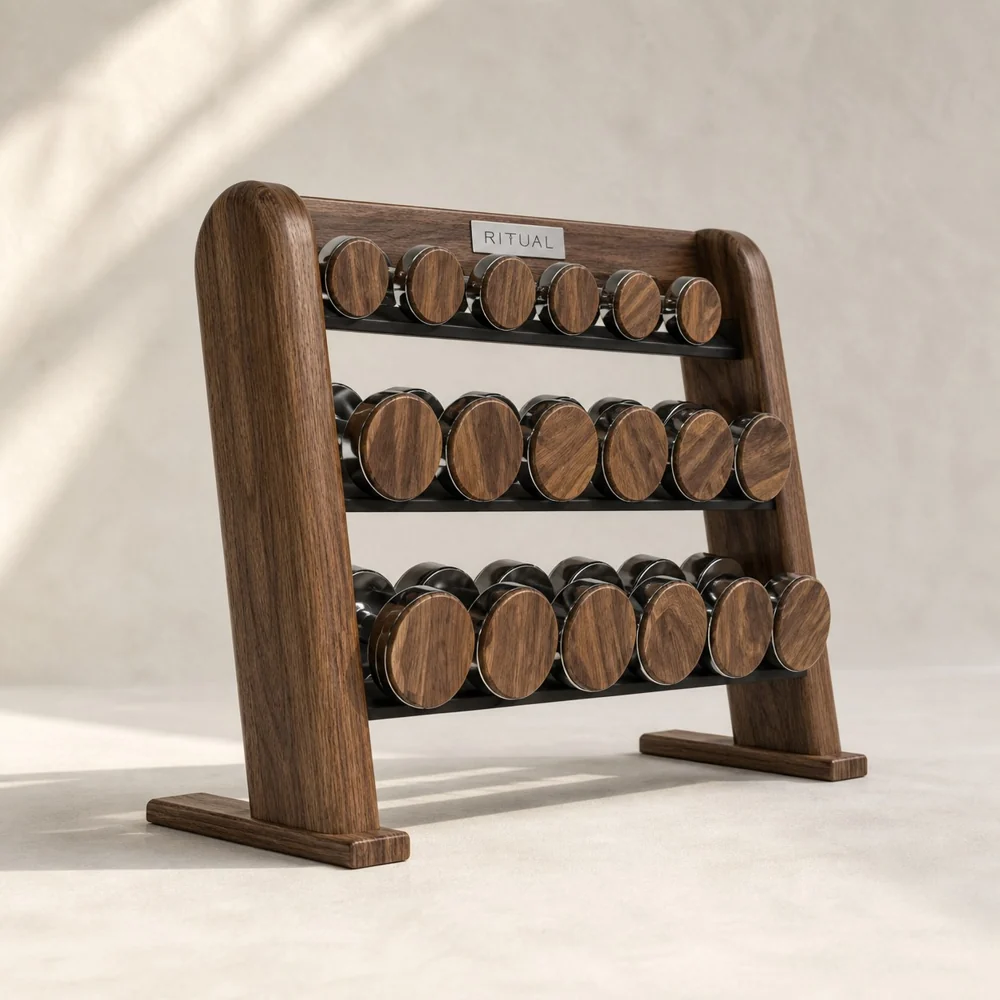 Rack de Halteres — Conjunto de halteres em três níveis