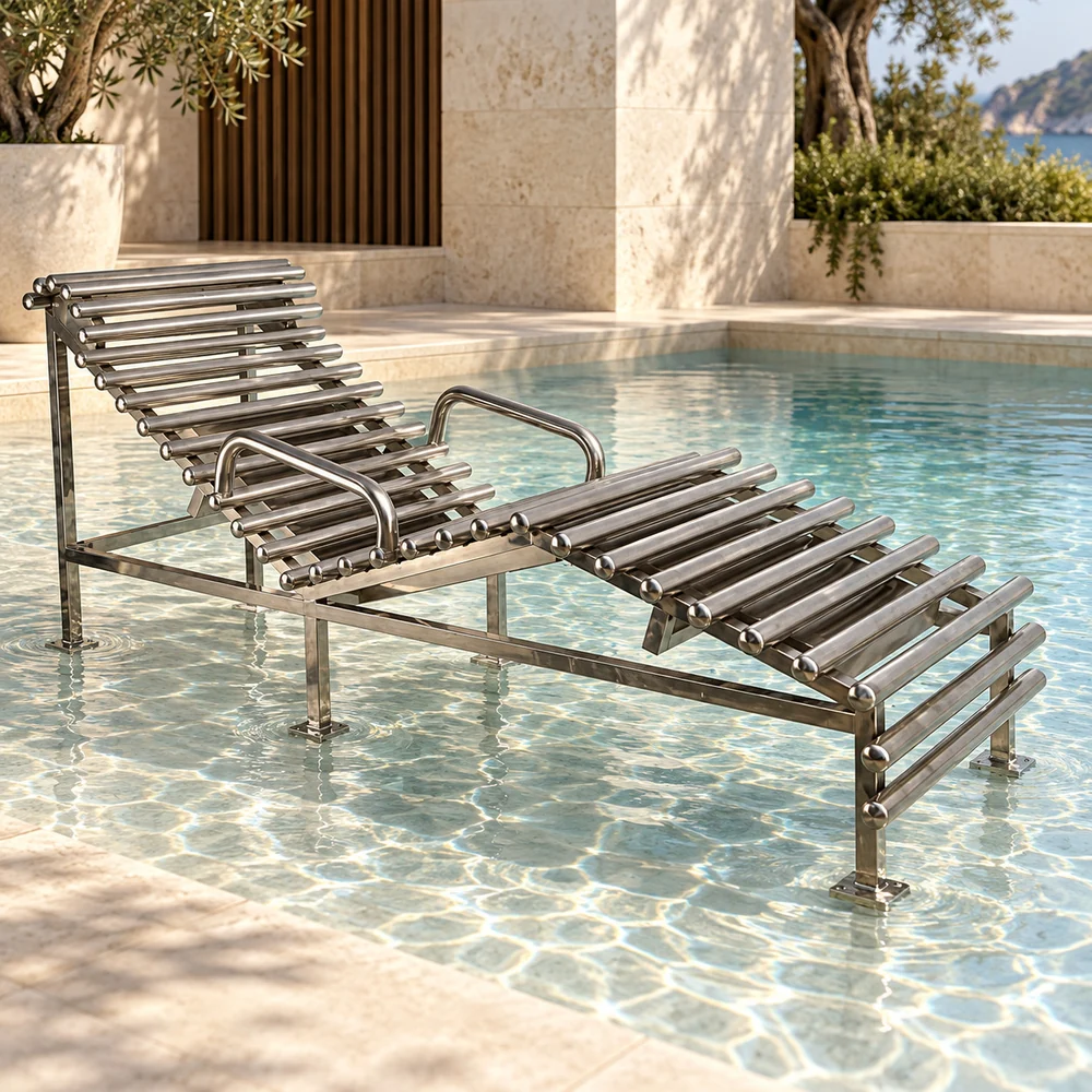 ZeroRitual Two — Espreguiçadeira gravidade zero em inox para piscina